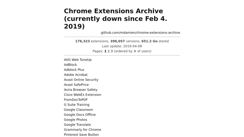 Chrome Extensions Archive Landing Page