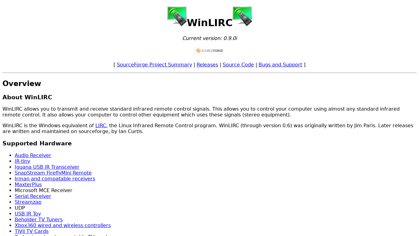 WinLIRC Landing page
