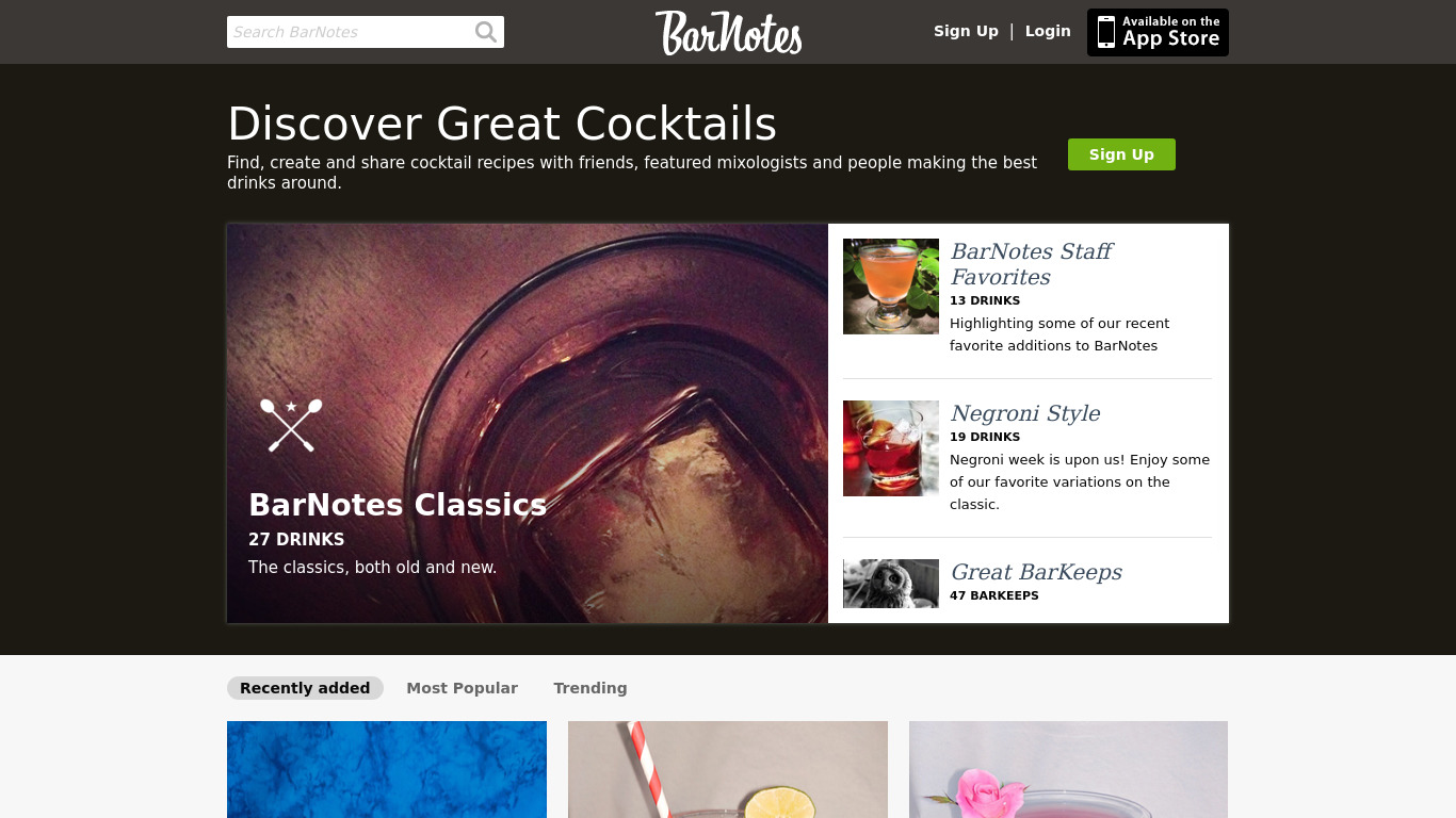 BarNotes.co Landing page