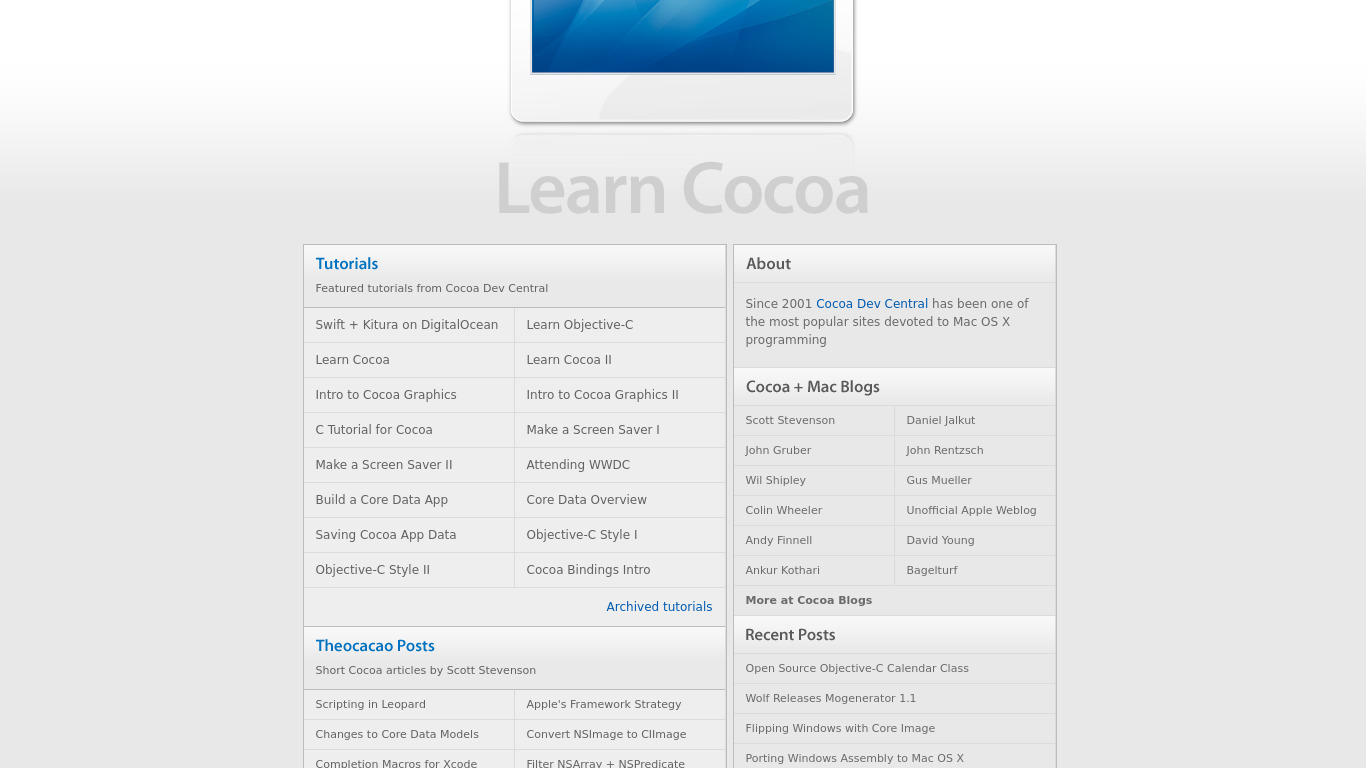 Cocoa Dev Central Landing page
