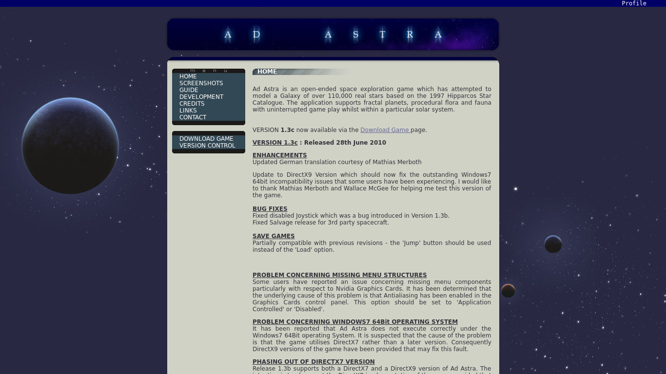 Ad Astra Landing page