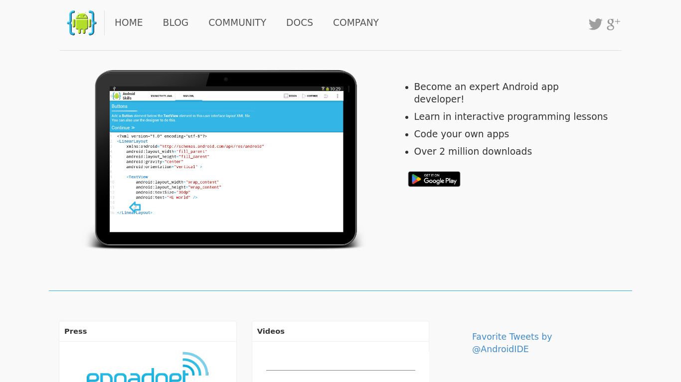 AIDE - Android IDE Landing page