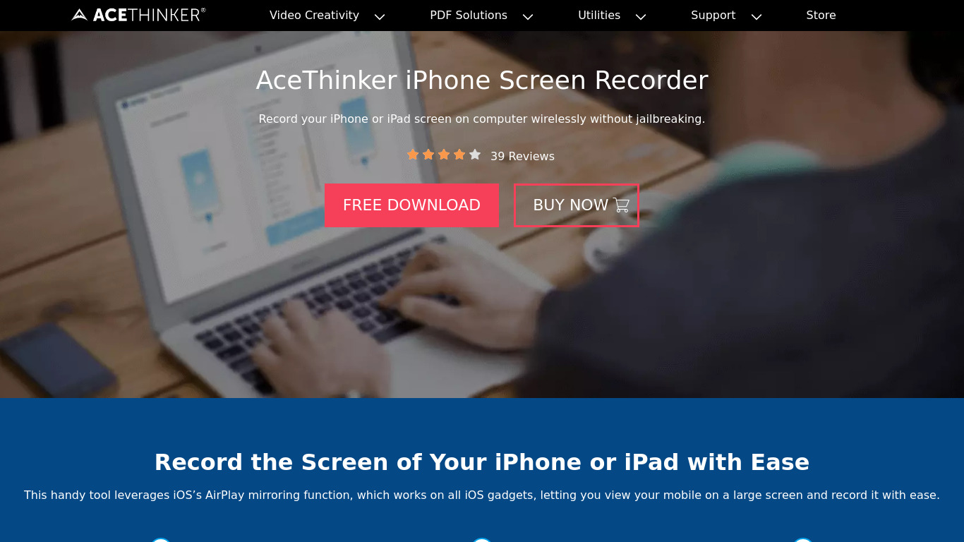AceThinker iPhone Screen Recorder Landing page