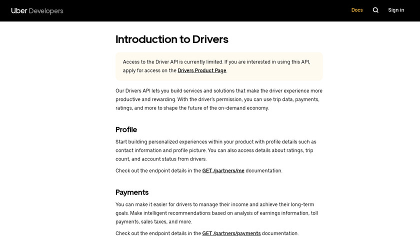 Uber Driver API Landing Page