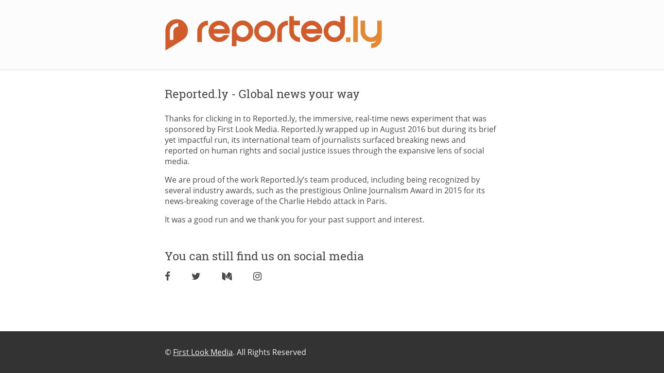 reported.ly Landing page