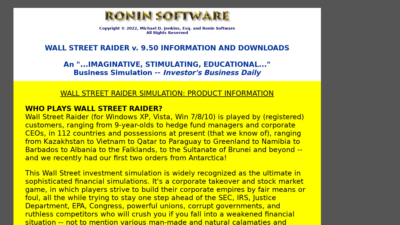 Wall Street Raider Landing page