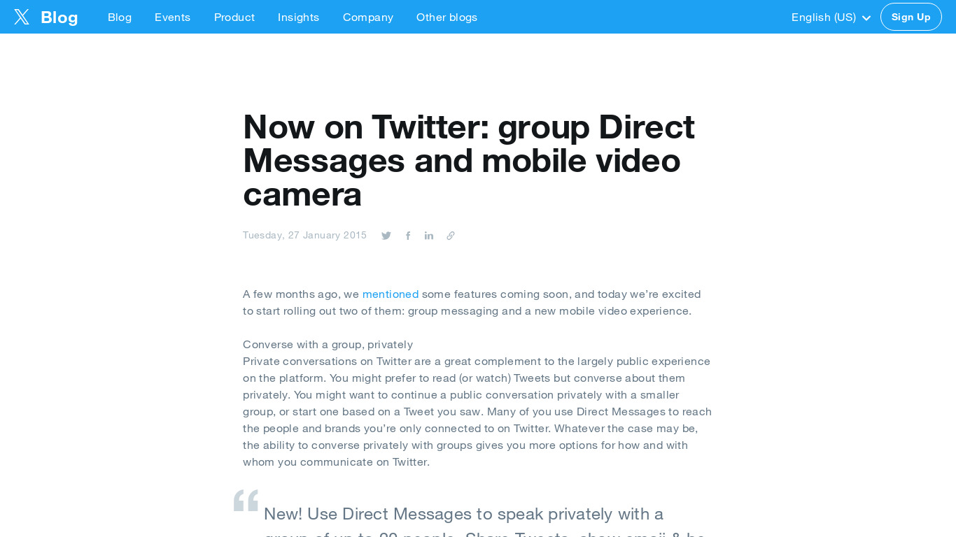 Twitter Group DMs & Video Landing page