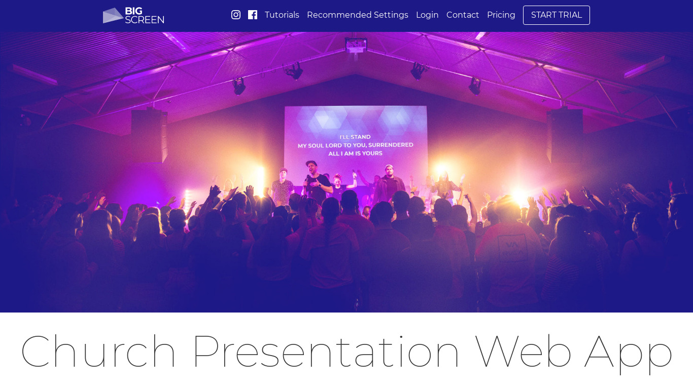 Big Screen Church Presentation Software Landing page
