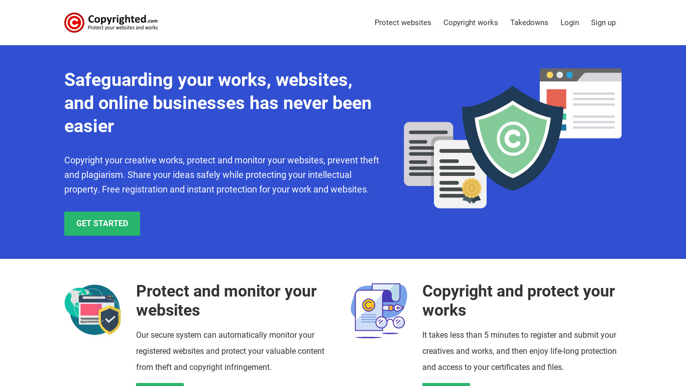 Copyrighted.com Landing page