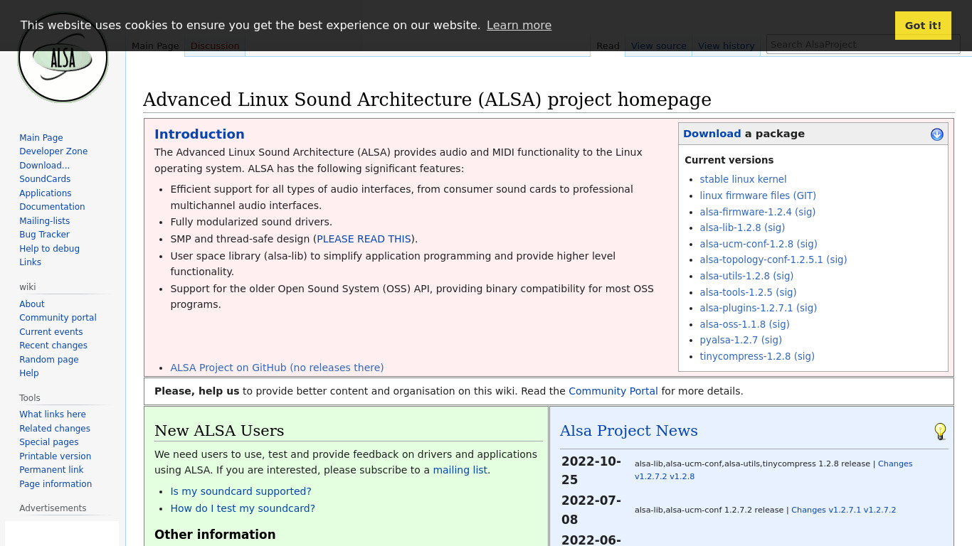 Advanced Linux Sound Architecture Landing page