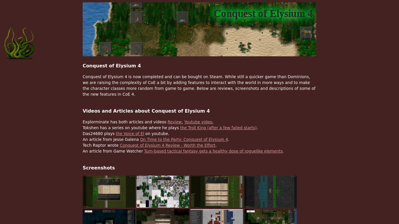 Conquest of Elysium 4 Landing page