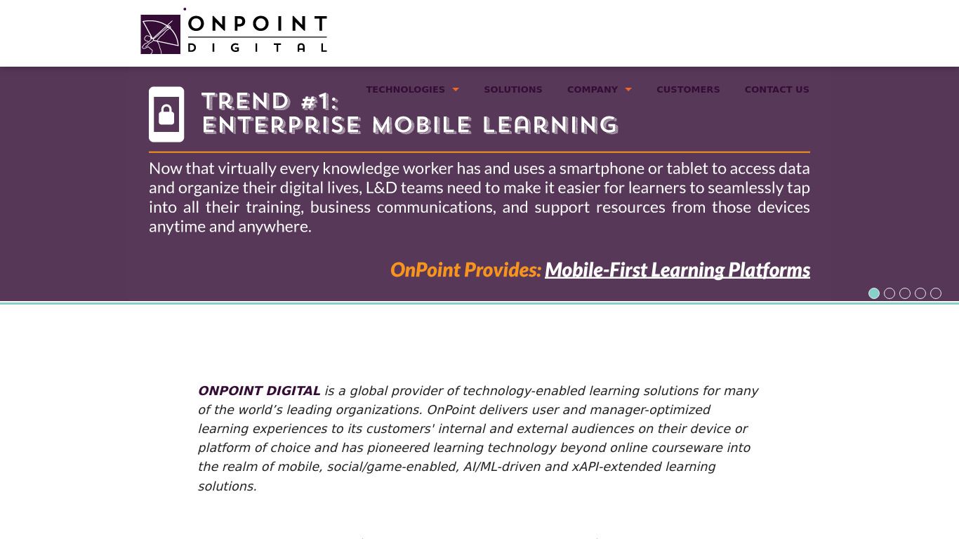 CellCast Mobile Learning Landing page