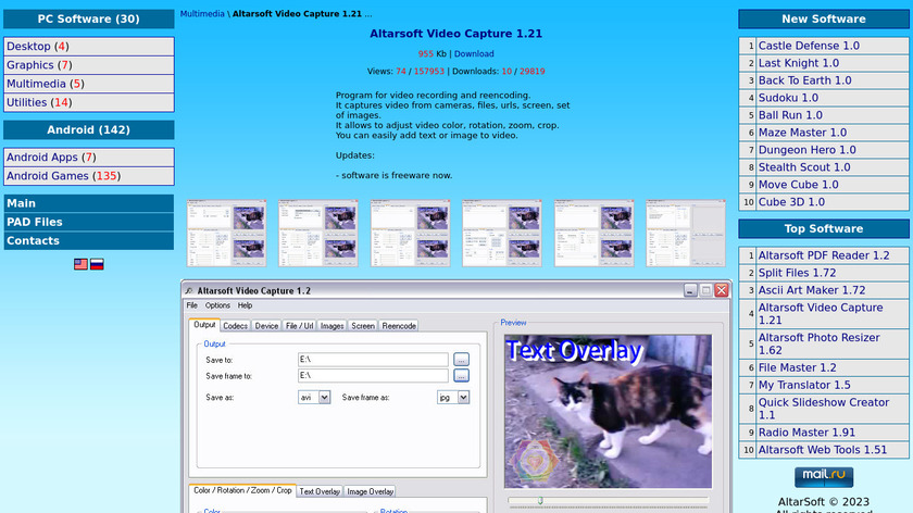 Altarsoft Video Capture Landing Page