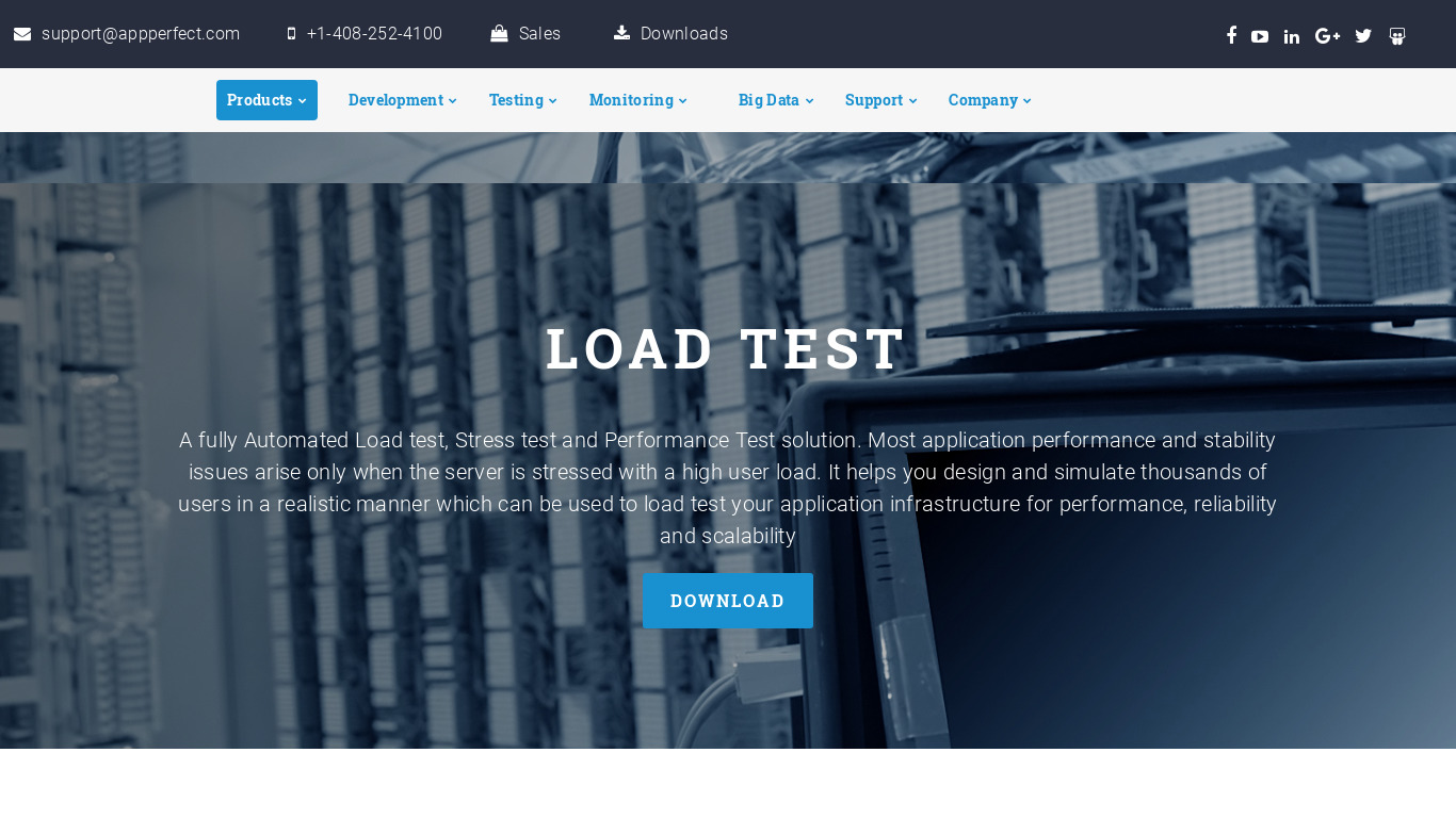 AppPerfect Load Test Landing page