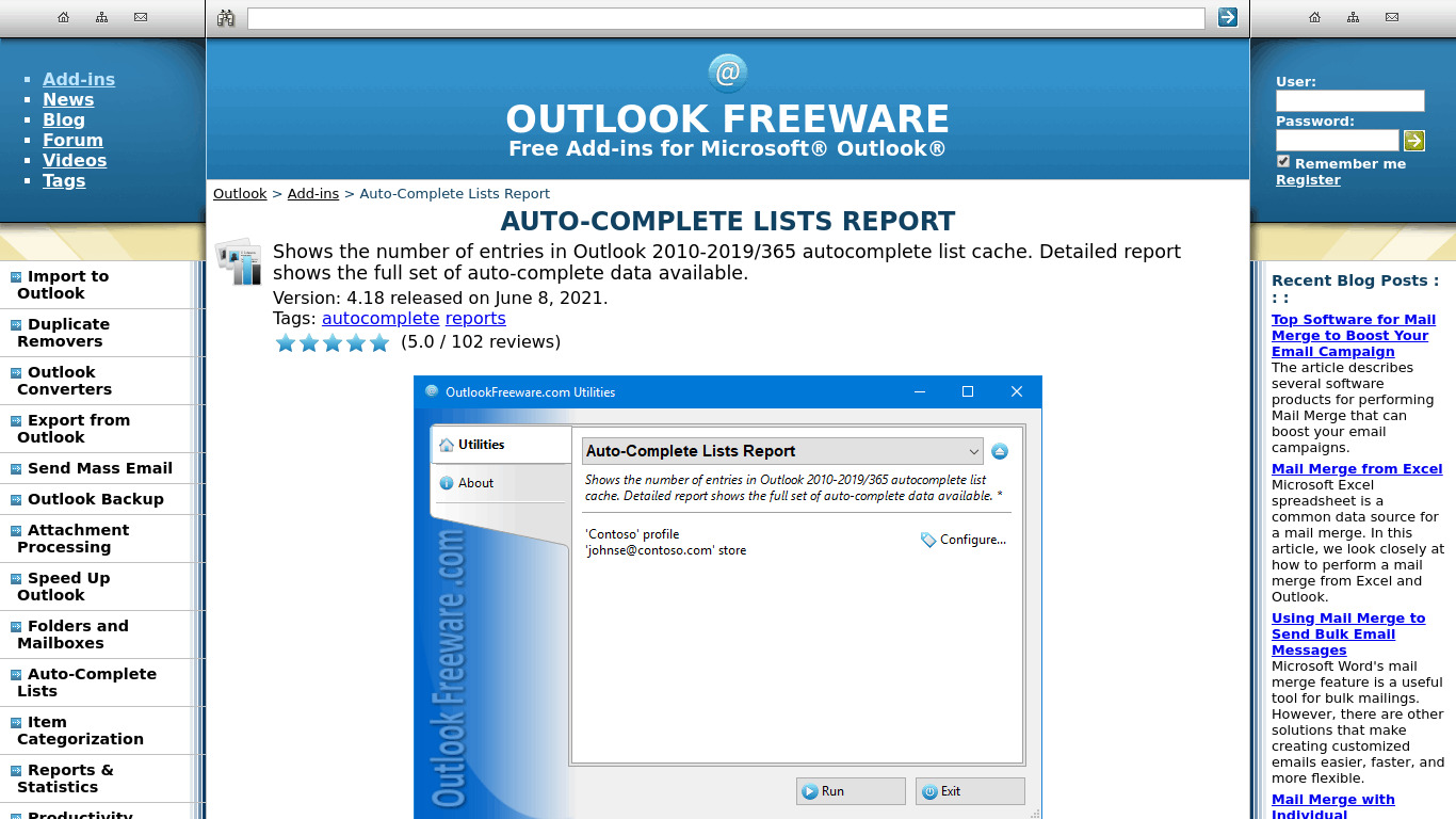 Auto-Complete Lists Report for Outlook Landing page