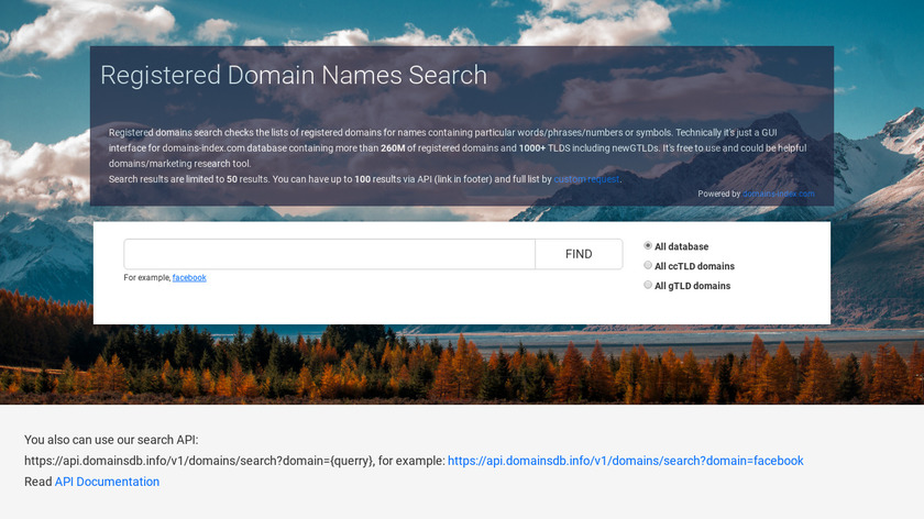 Registered Domains Search Landing Page