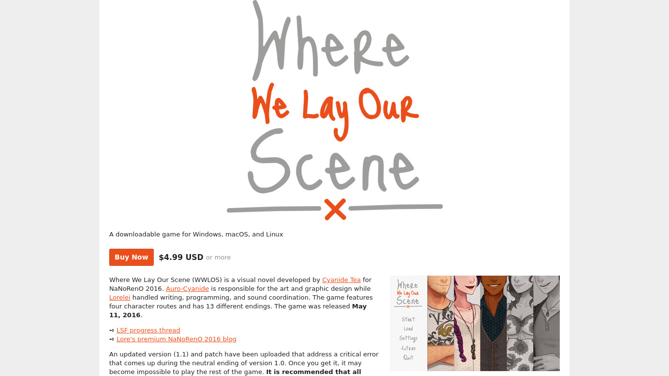 Where We Lay Our Scene Landing page