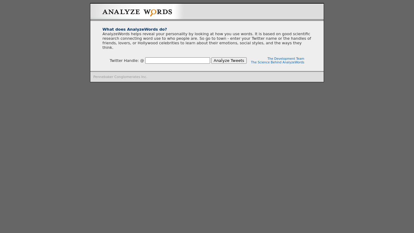 Analyze Words Landing page