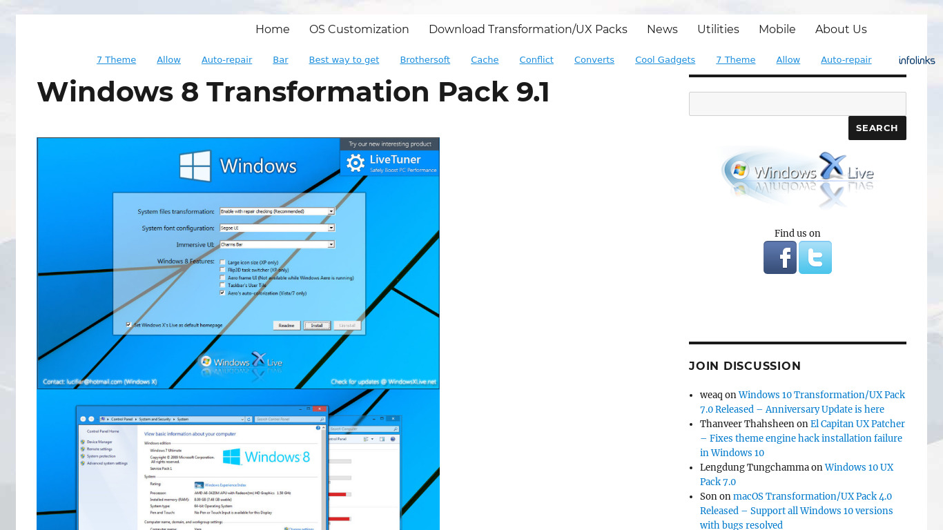 Windows 8 Transformation Pack Landing page