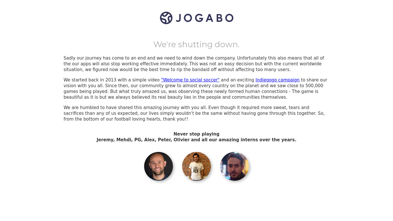 Jogabo Landing page