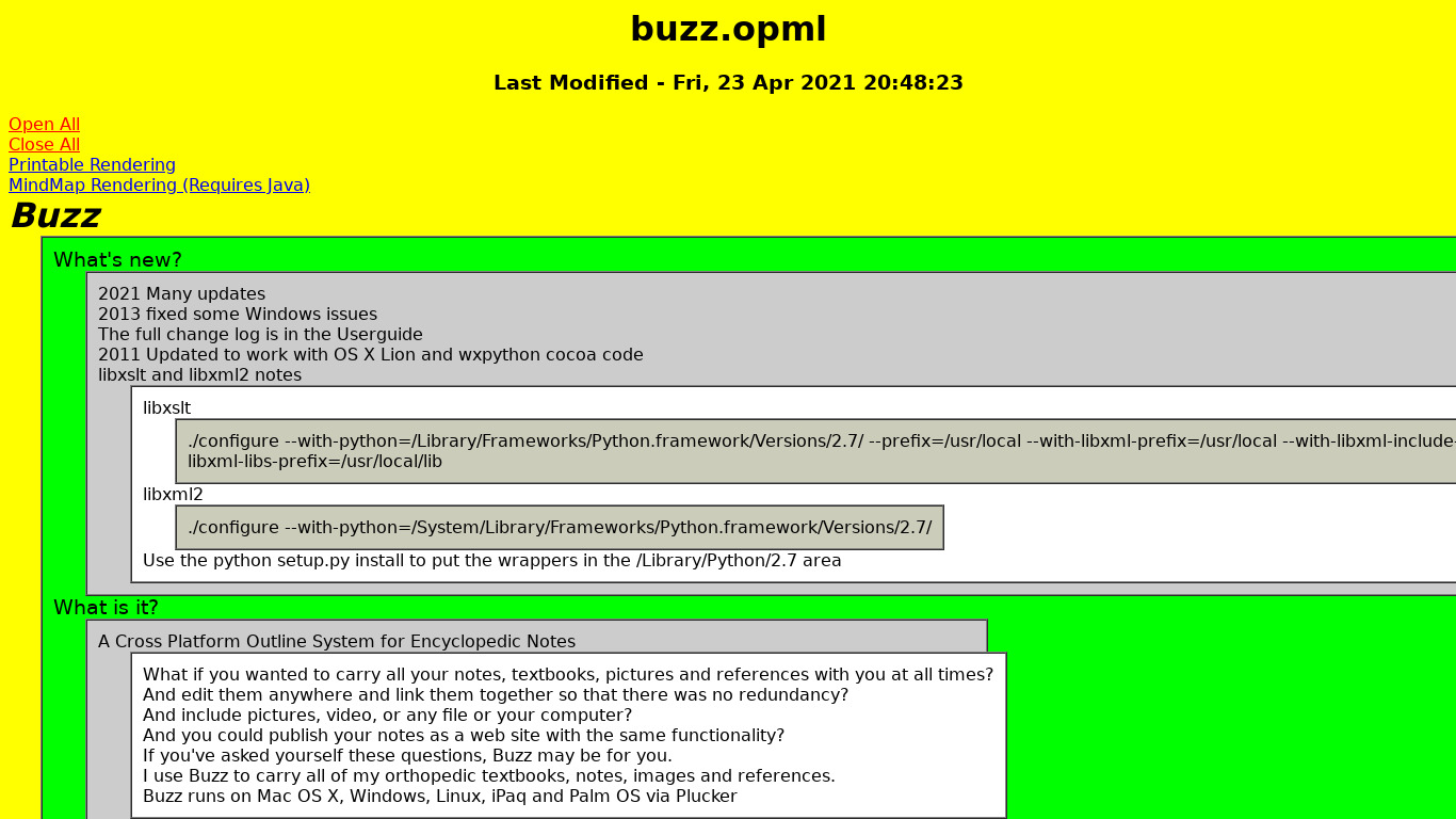 buzz.opml Landing page