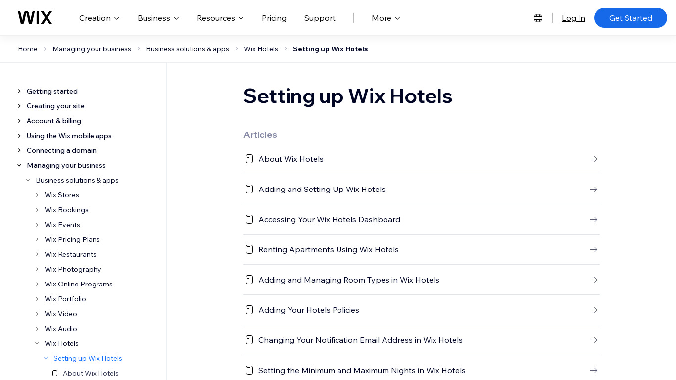 Wix Hotels Landing page