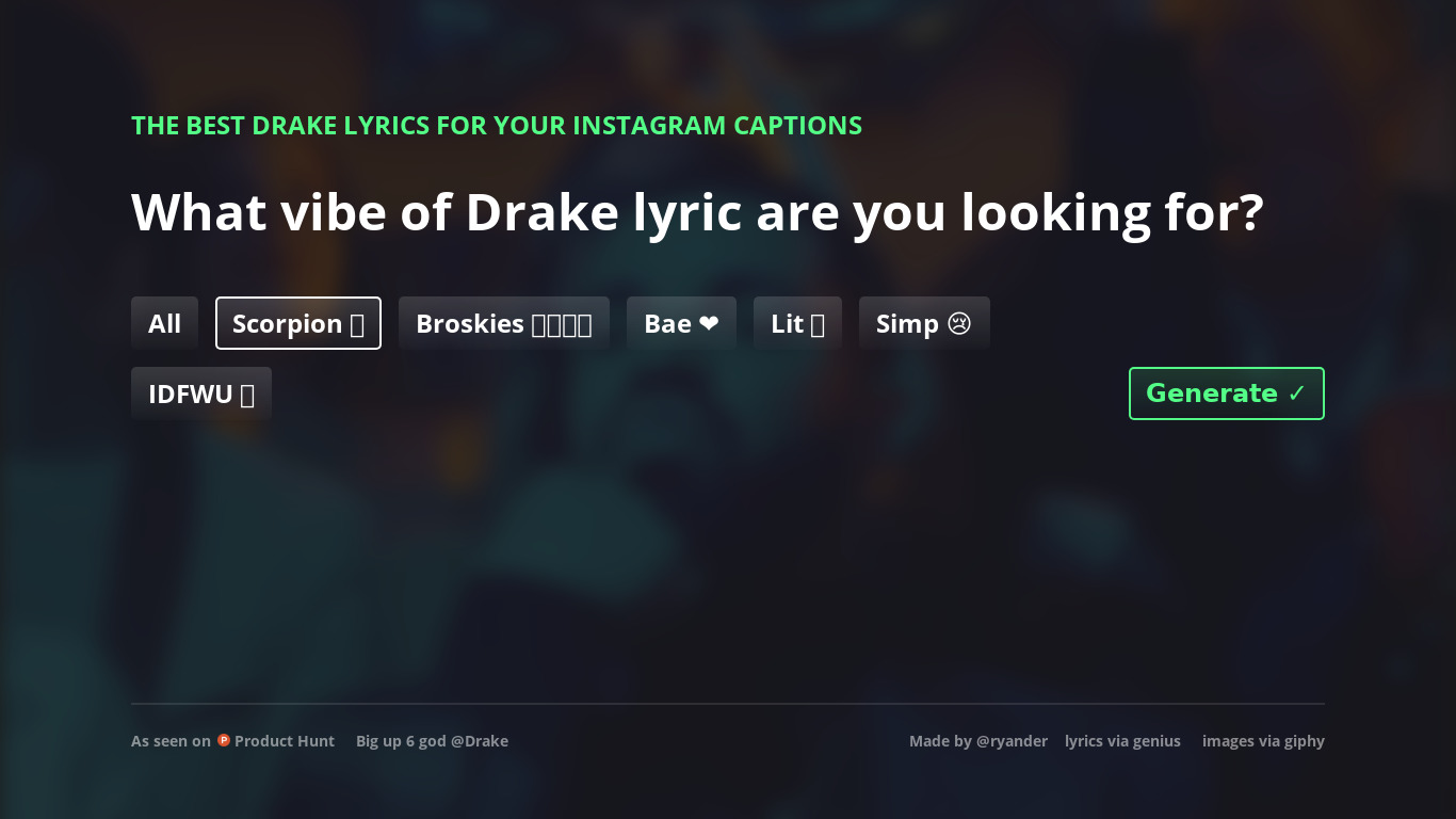 Drake Captions Landing page