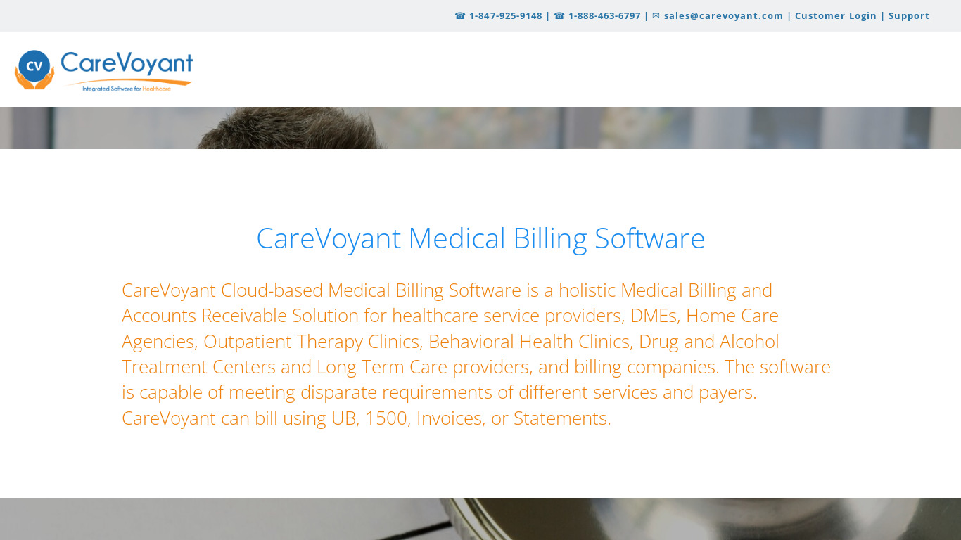 CareVoyant Medical Billing Landing page