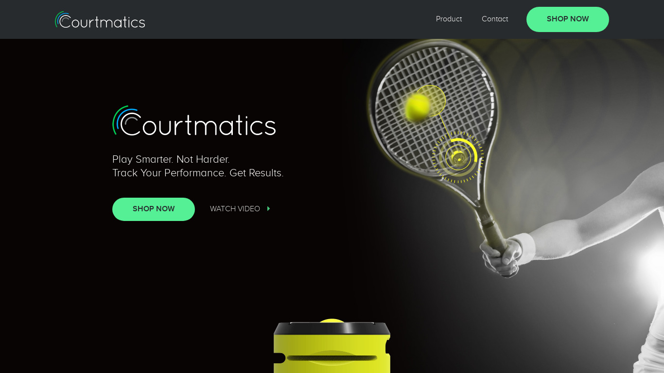 Courtmatics Smart Tennis Coaching System Landing page