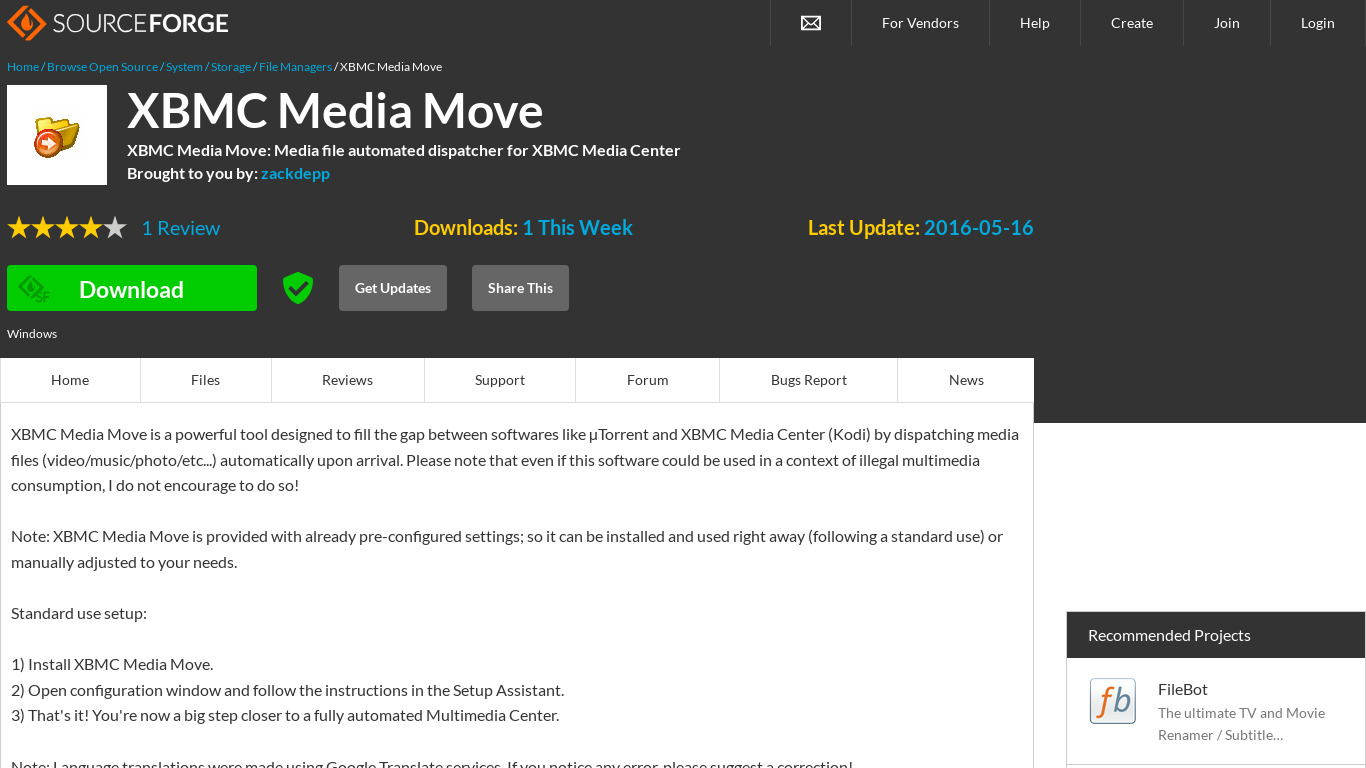 XBMC Media Move Landing page