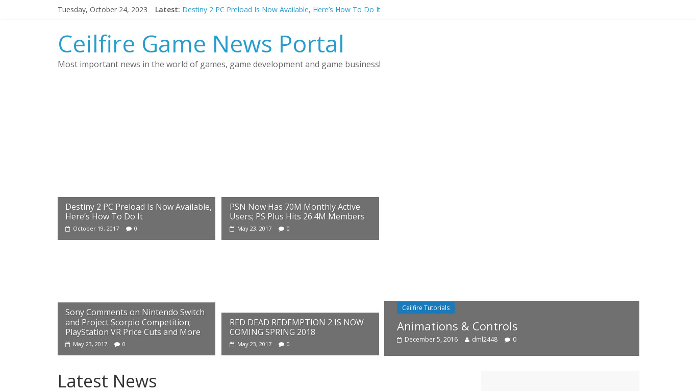 Ceilfire Game News Portal Landing page