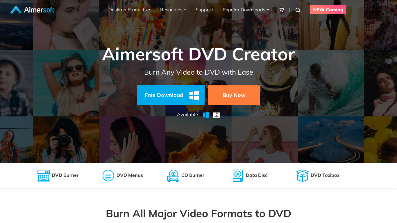 Aimersoft DVD Creator Landing page