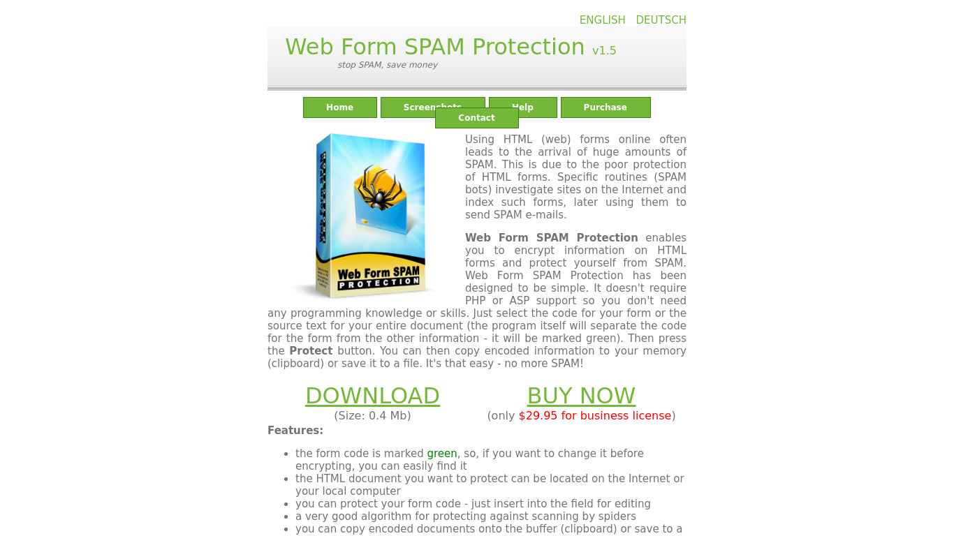 Web Form SPAM Protection Landing page