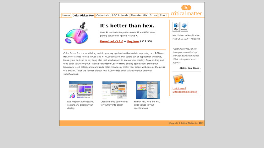 criticalmatter.com Color Picker Pro Landing Page