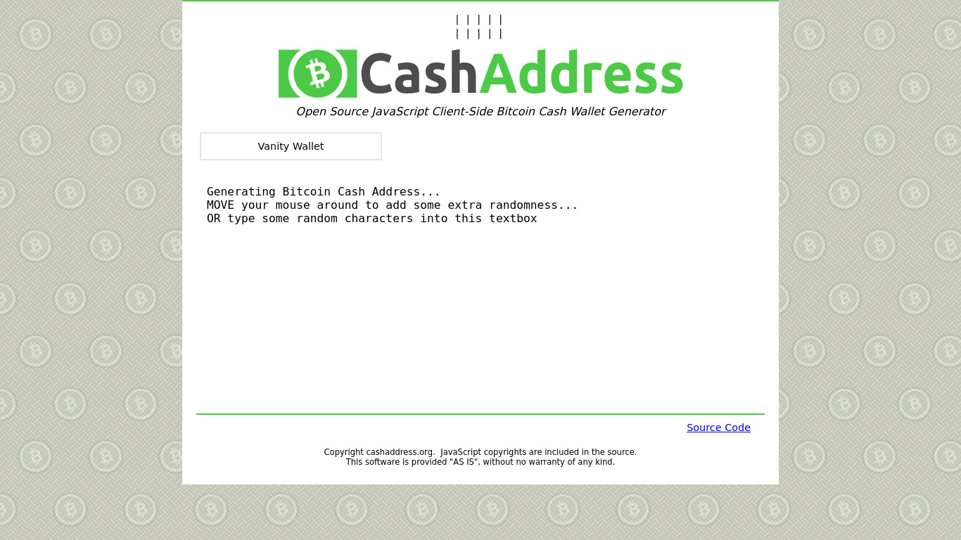 CashAddress Landing page