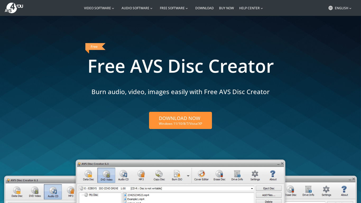 AVS Disc Creator Landing page
