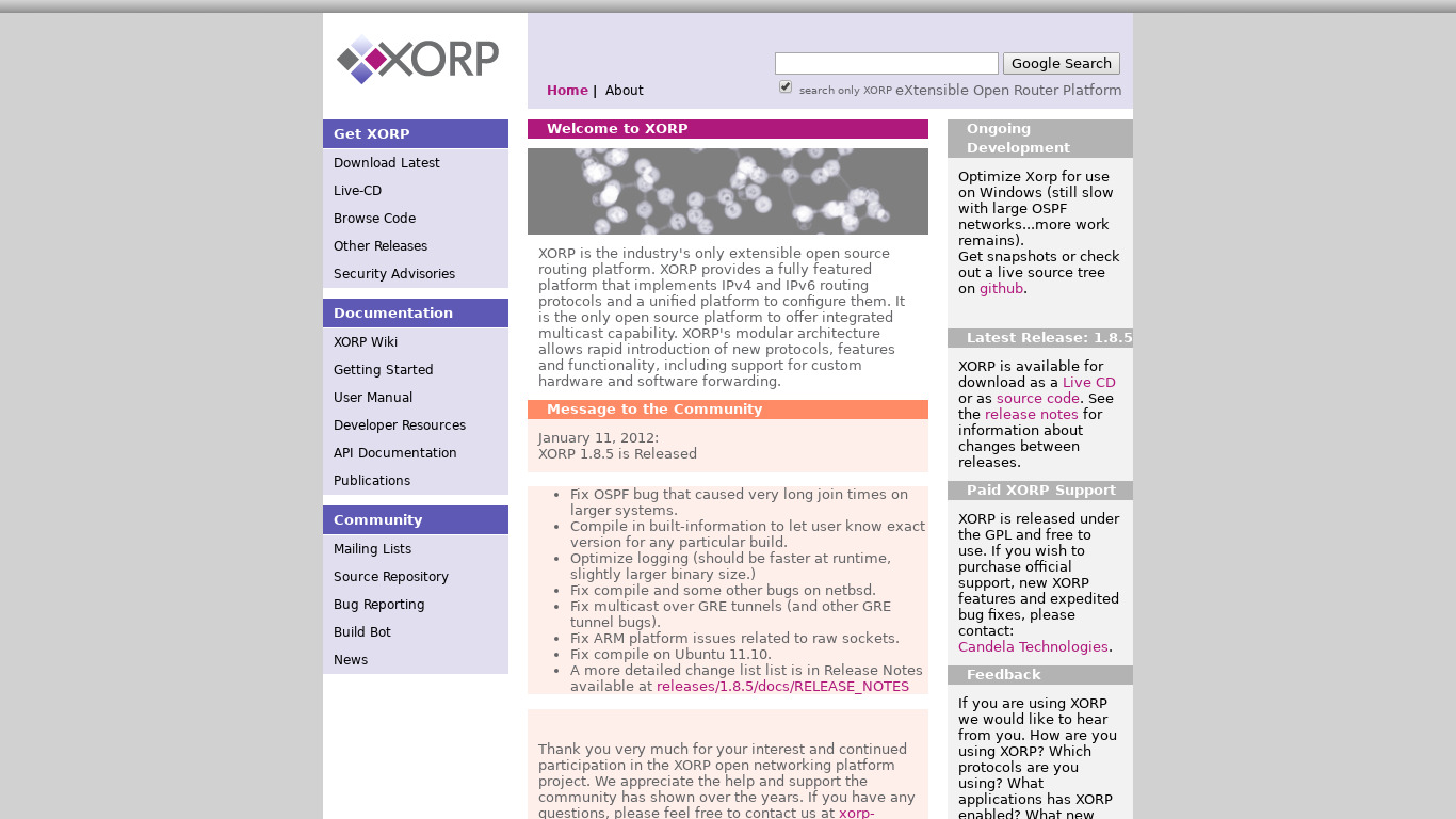 XORP Landing page