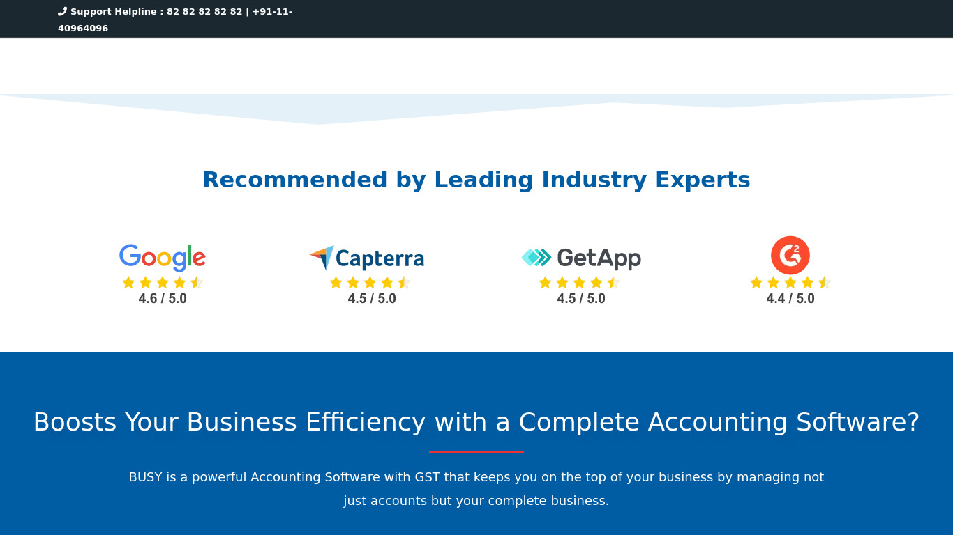 BUSY Accounting Software Landing page