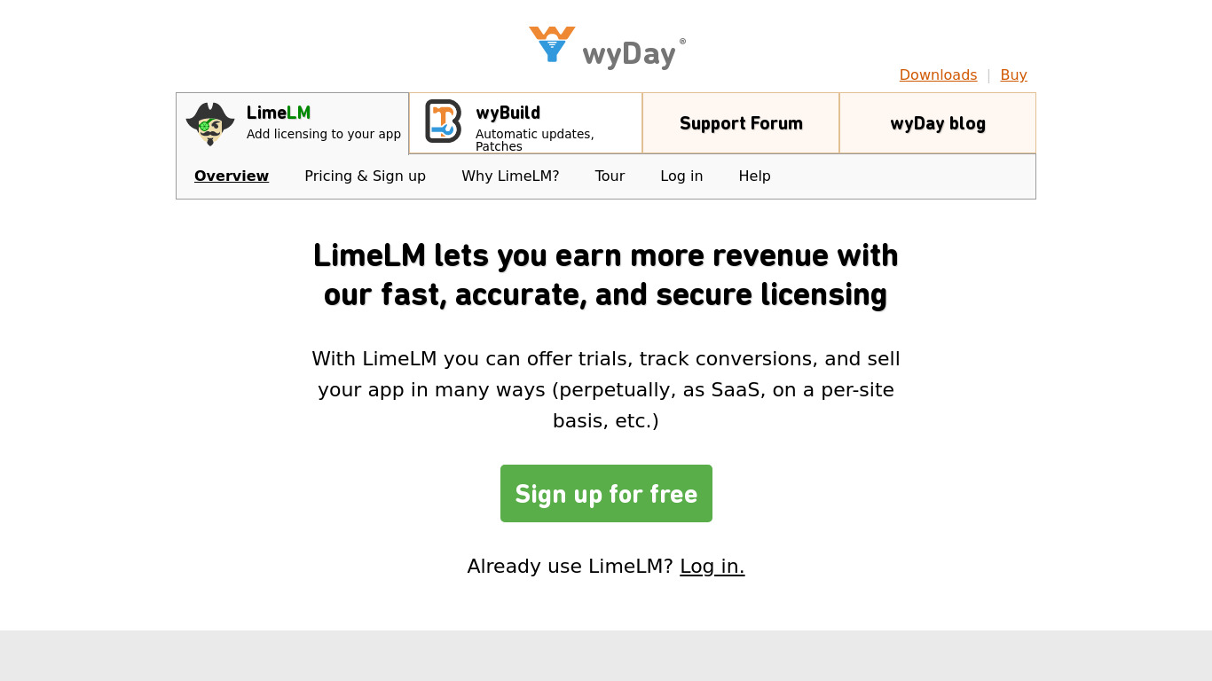 wyDay LimeLM Landing page
