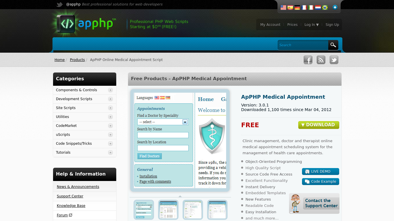ApPHP Medical Appointment Landing page