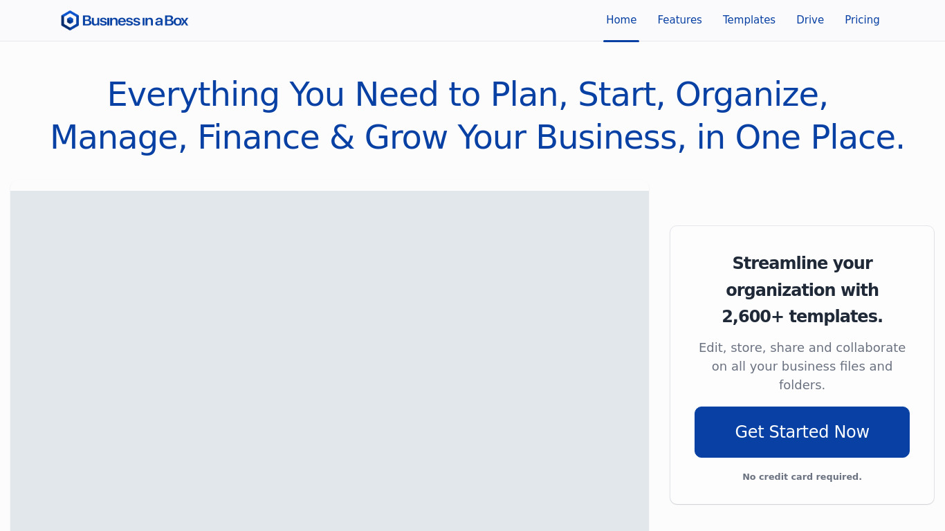 Business in a Box Landing page