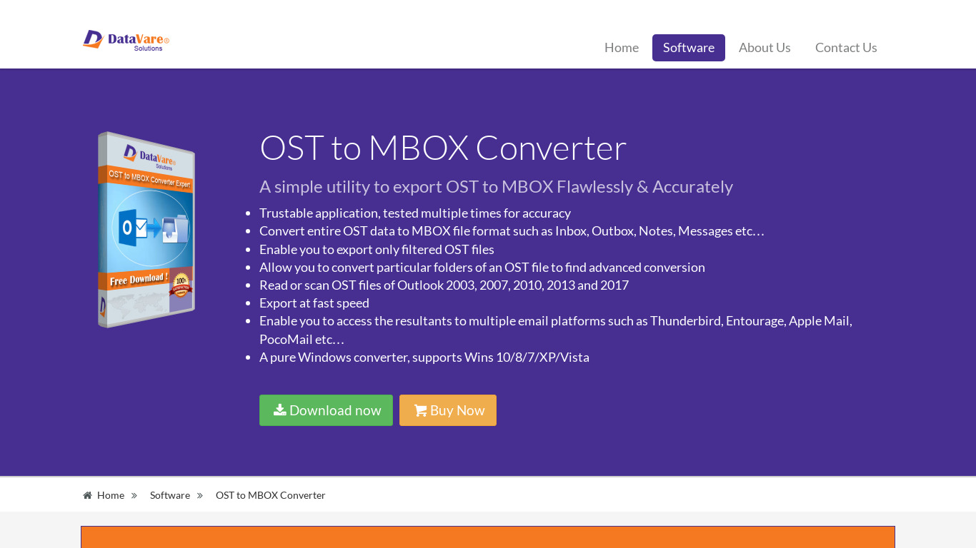 DataVare OST to MBOX Converter Landing page