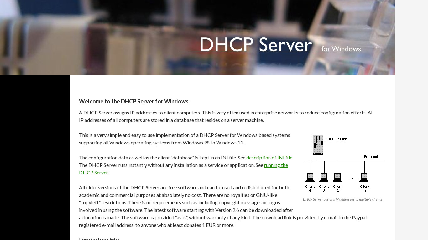 Free DHCP Server Landing page