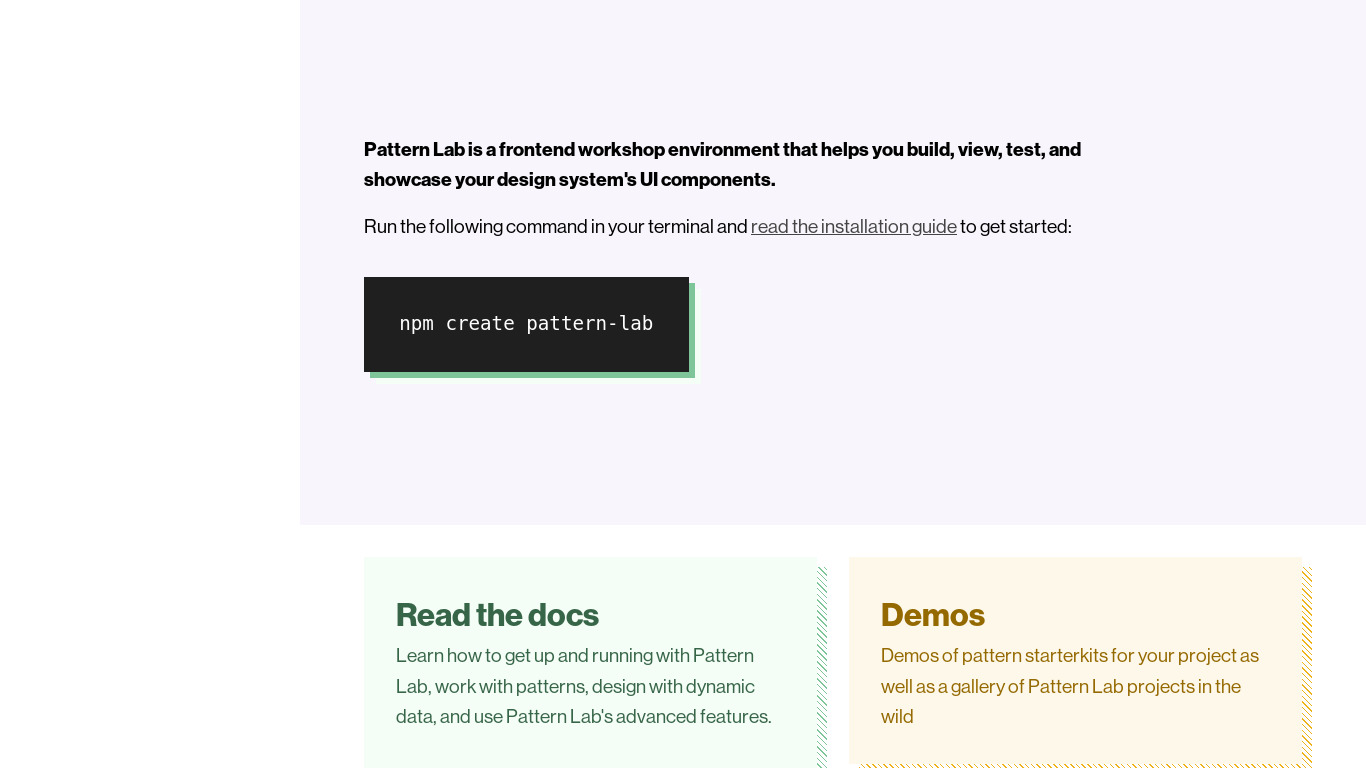 Pattern Lab Landing page