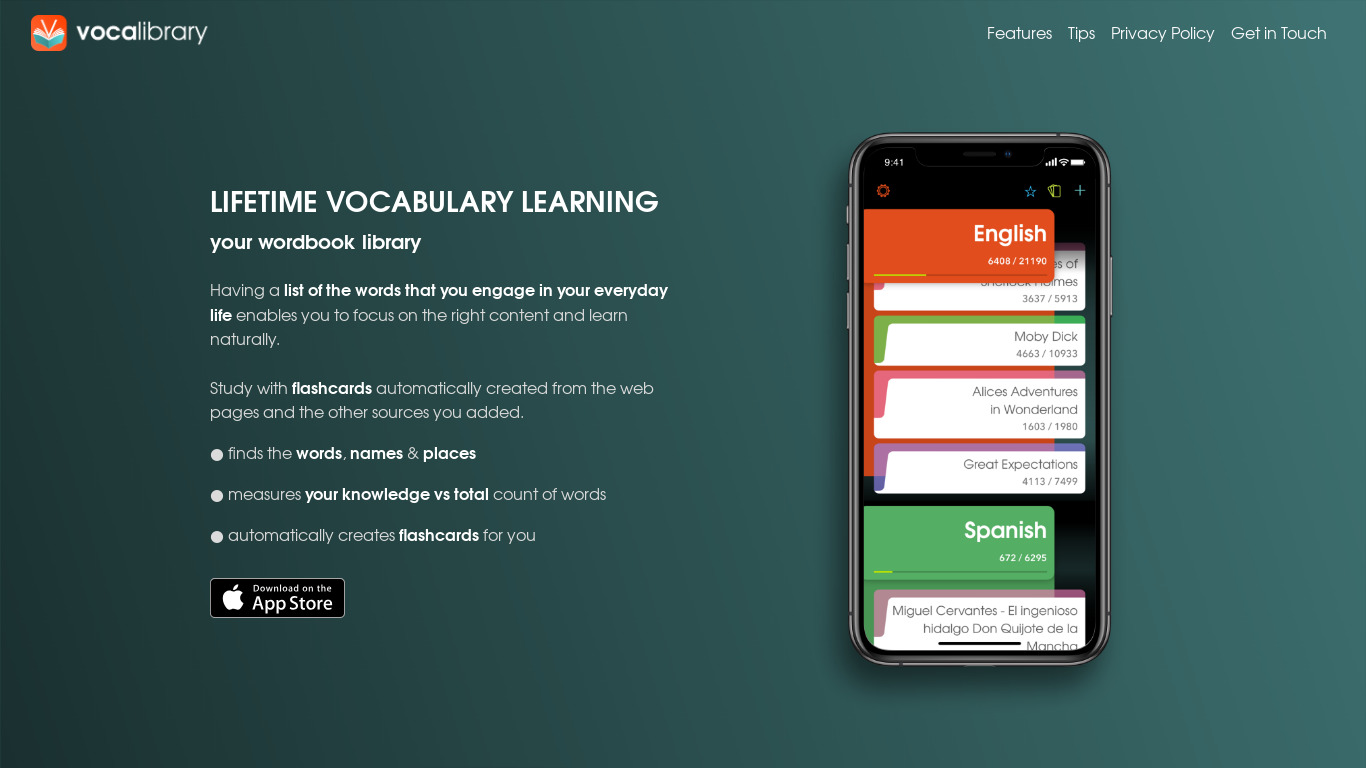 Vocalibrary Landing page