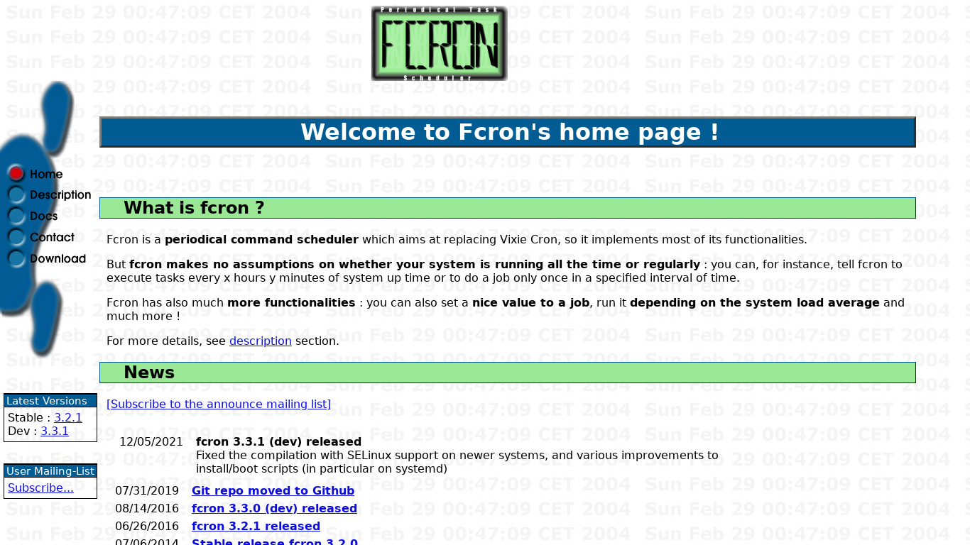 fcron Landing page