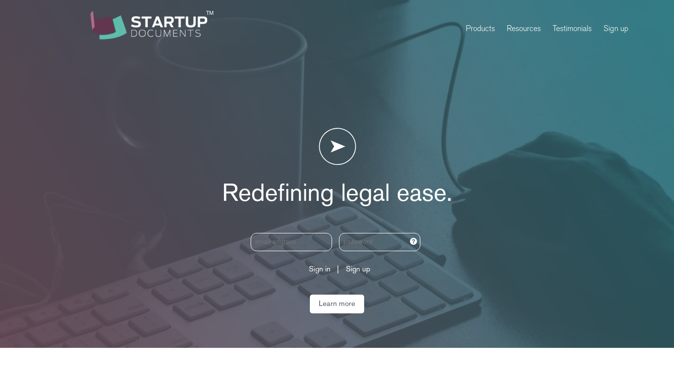 Startup Documents Landing page