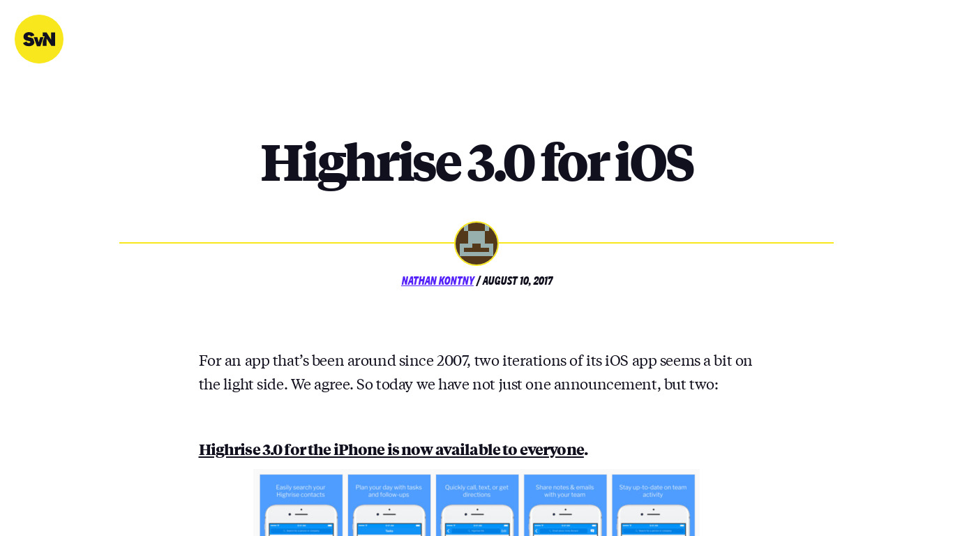 Highrise 3.0 for iOS Landing page