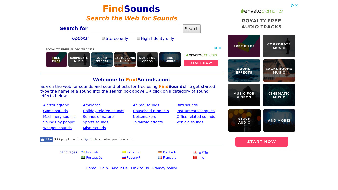 FindSounds Landing page