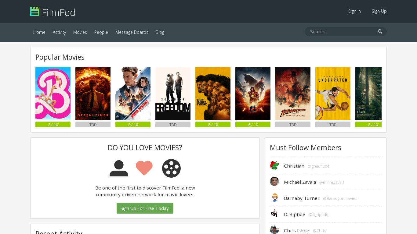 FilmFed Landing page